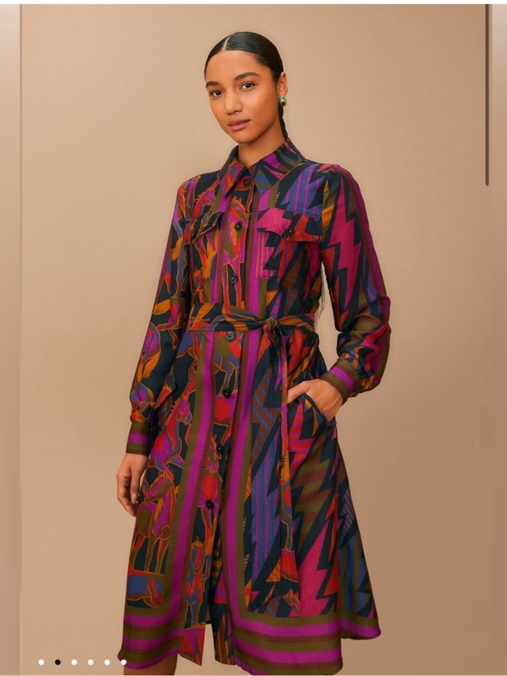 Farm Rio Black Mixed Wild Horses Shirtdress - Picture 2 of 9